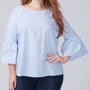 LANE BRYANT BELL-SLEEVE TOP WITH FAUX PEARLS